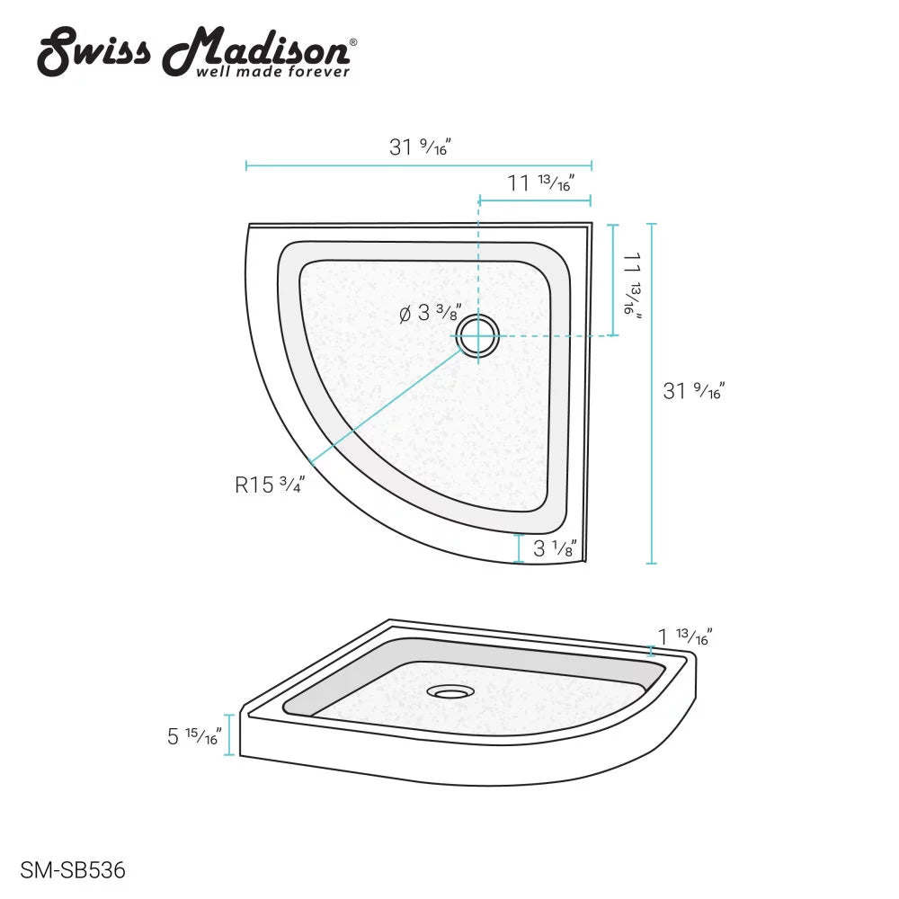 32 x 32 Acrylic White Neo-angle Shower Base N5965