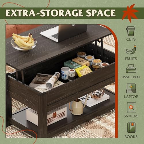 Rustic Brown Lift Top Coffee Table with Storage Shelf B658