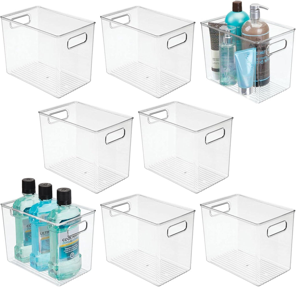 Clear 8 Pack Plastic Storage Organizer Bin Basket with Handle H3754
