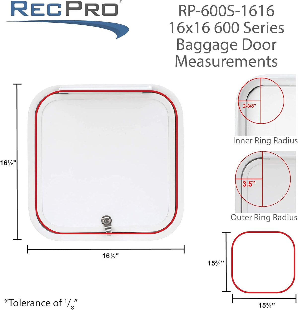 16 Wide x 16 High Rounded Corners RV Baggage Door I91369