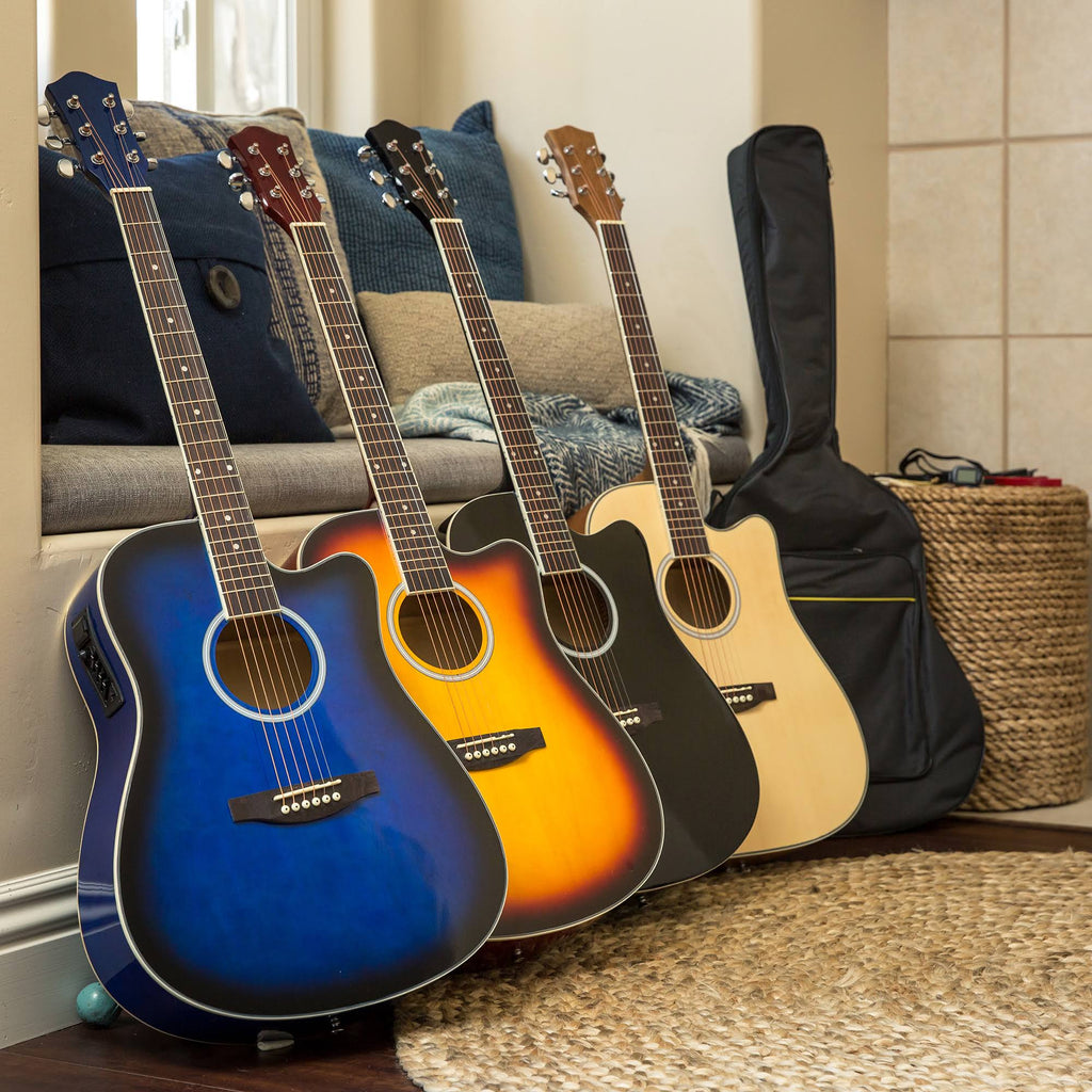 Natural Acoustic Electric Cutaway Guitar Set with Capo, E-Tuner, Bag, Picks, Strap V5313