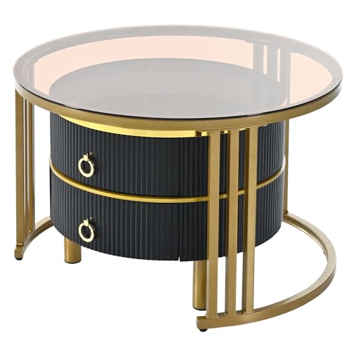 Golden Black Round Glass Coffee Table E696914