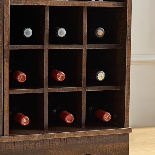 Gray Wash Farmhouse Coffee Bar Cabinet with Wine Rack and Drawer E475