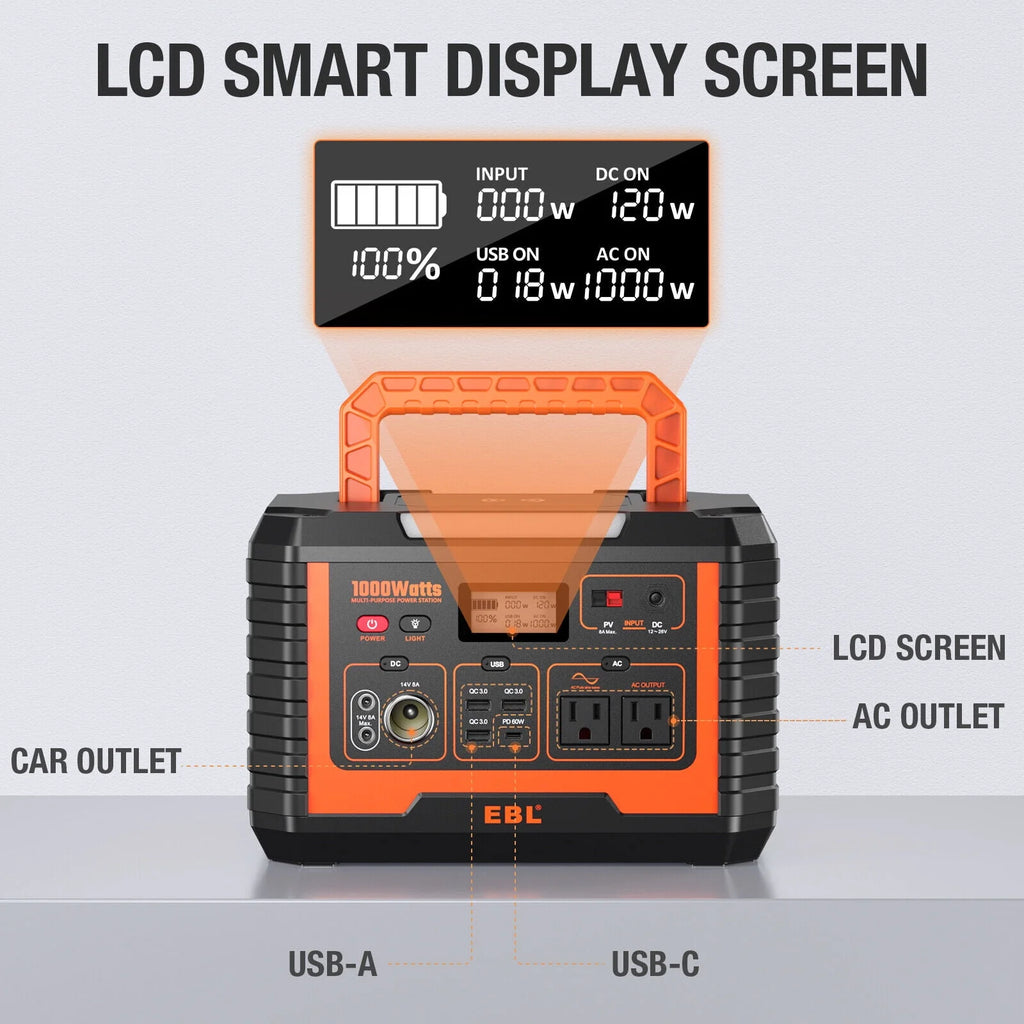 2Packs Portable Power Station 1000W Solar Generator 270000mAh Waterproof N9710