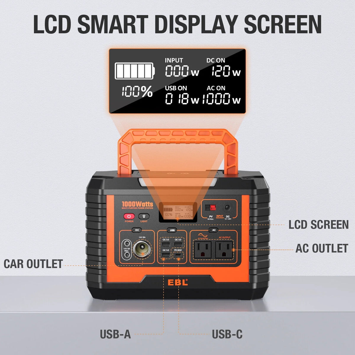2Packs Portable Power Station 1000W Solar Generator 270000mAh Waterproof N9710