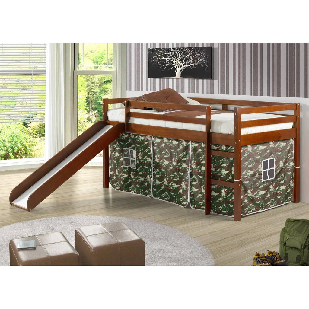 Light Espresso Kids Twin Loft Tent Bed with Slide G5510