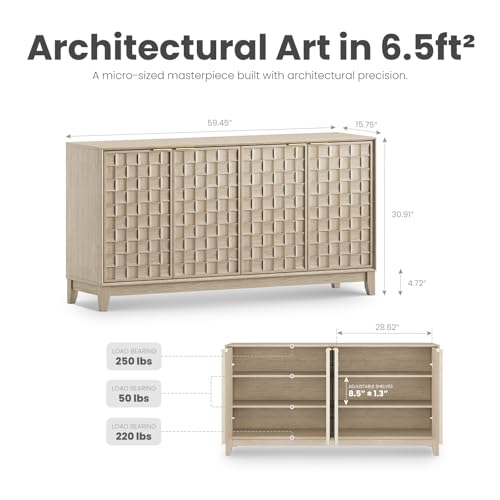 Walnut Finish Solid Wood Sideboard Cabinet with Storage V8831