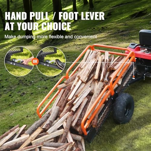 Heavy Duty Steel ATV Dump Trailer, 1500-Pound Load Capacity 15 Cubic Feet, Tow Behind Dump Cart with Removable Sides and 2 Tires H6722