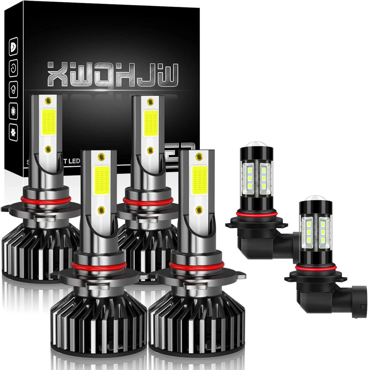 LED Headlight Bulbs, 9005 + 9006 High/Low Beam + 9006 Fog Light Bulbs, Pack of 6 Super White T126