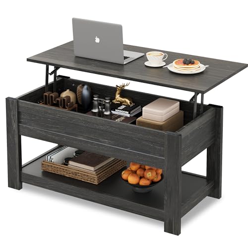 Rustic Brown Lift Top Coffee Table with Storage Shelf B658
