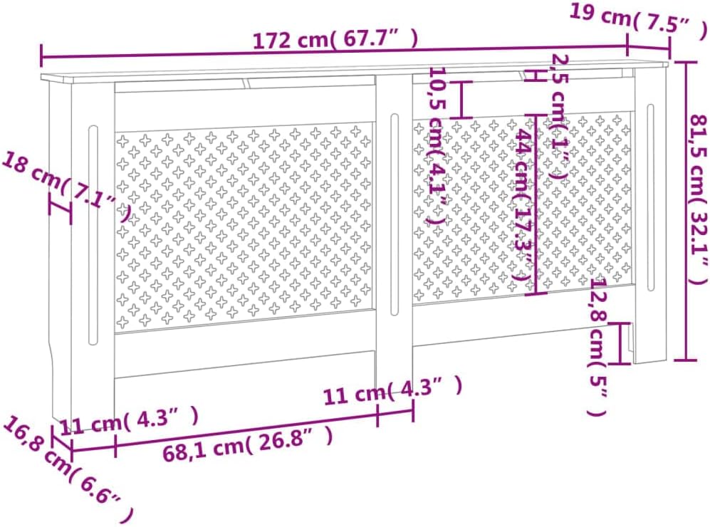 67.7"x7.5"x31.9" MDF Radiator Cover R400