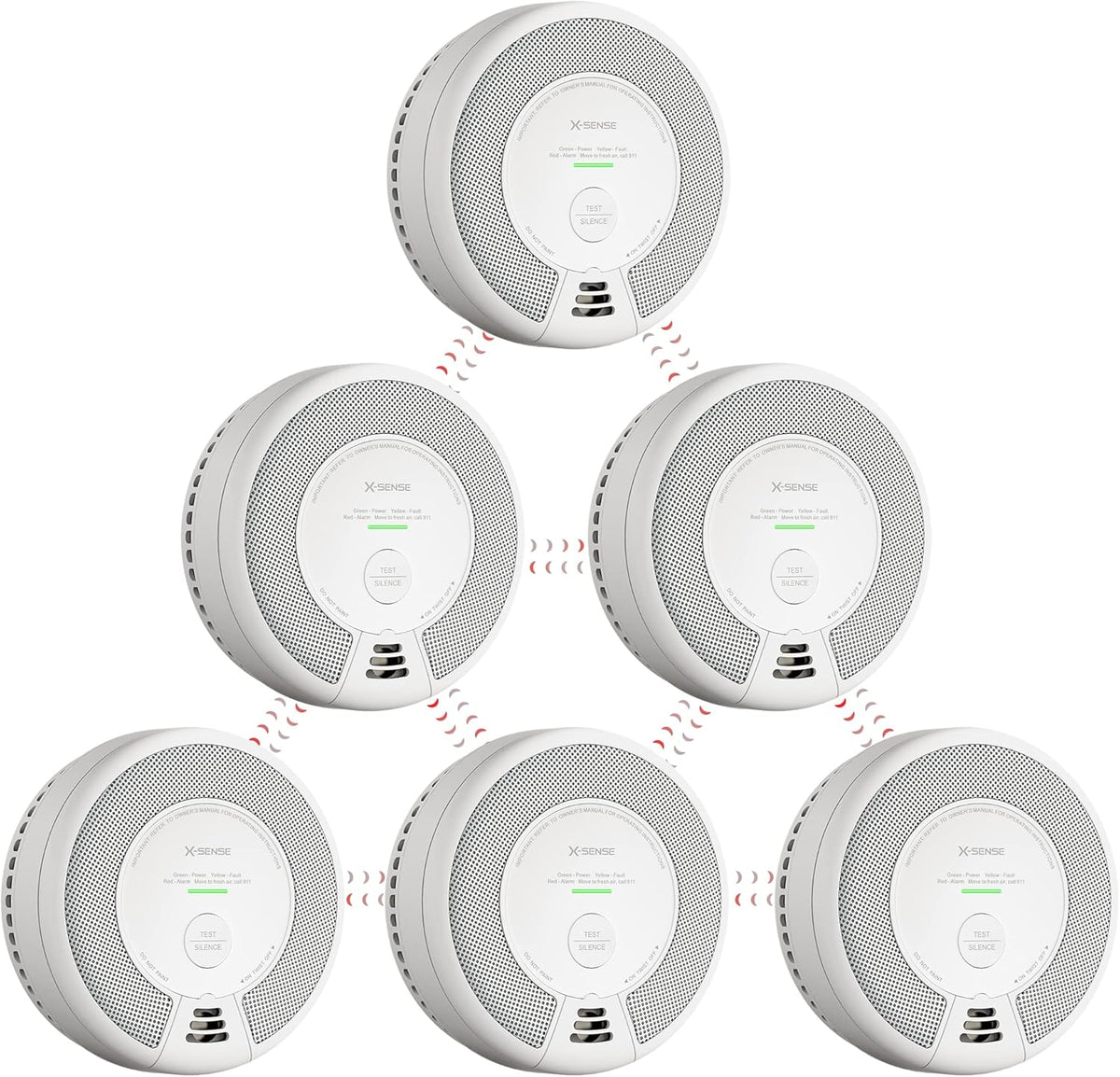 Wireless Interconnected Combination Smoke and Carbon Monoxide Detector, 10-Year Battery, Pack of 6 F9150