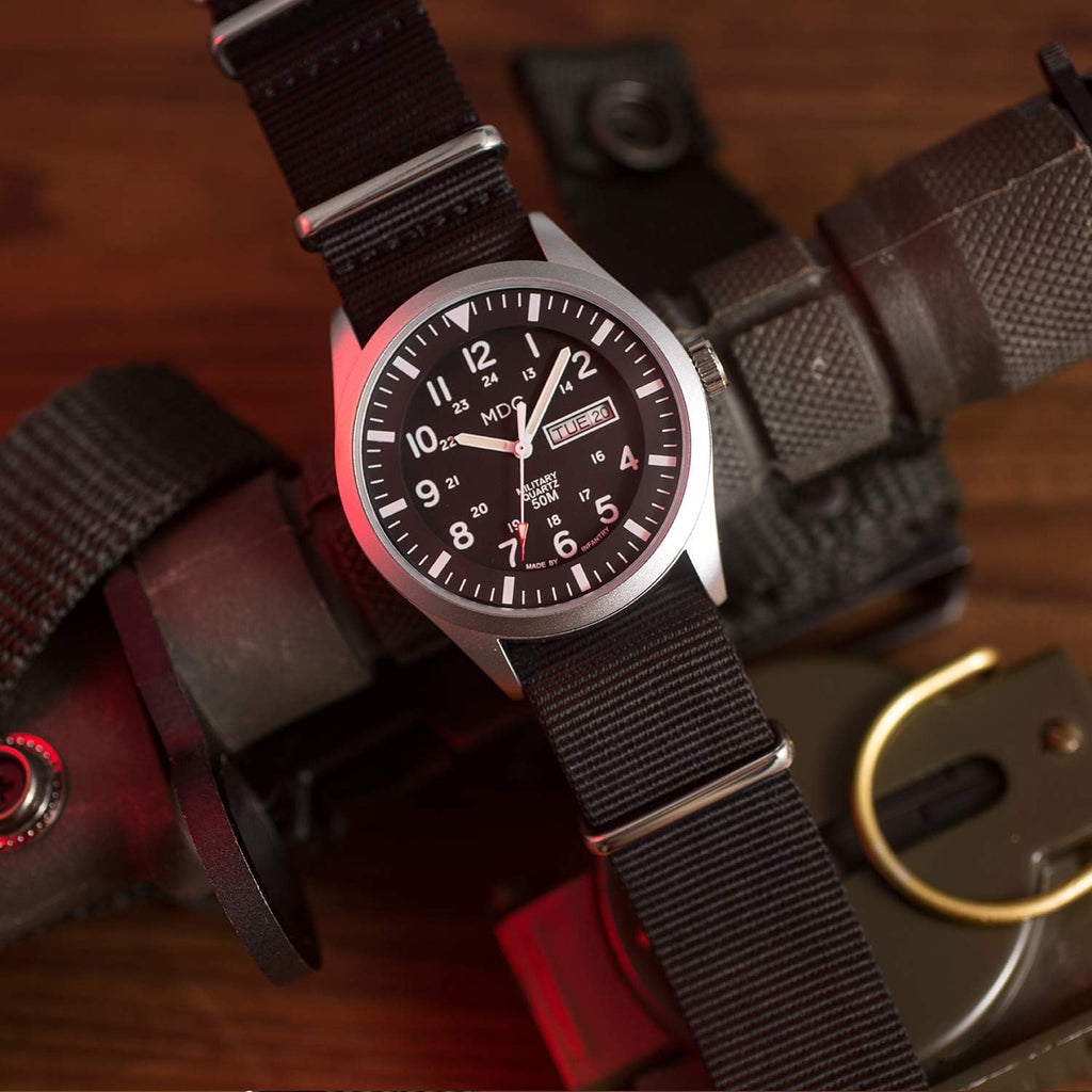 Black Analog Nylon Band Military Watch U15537