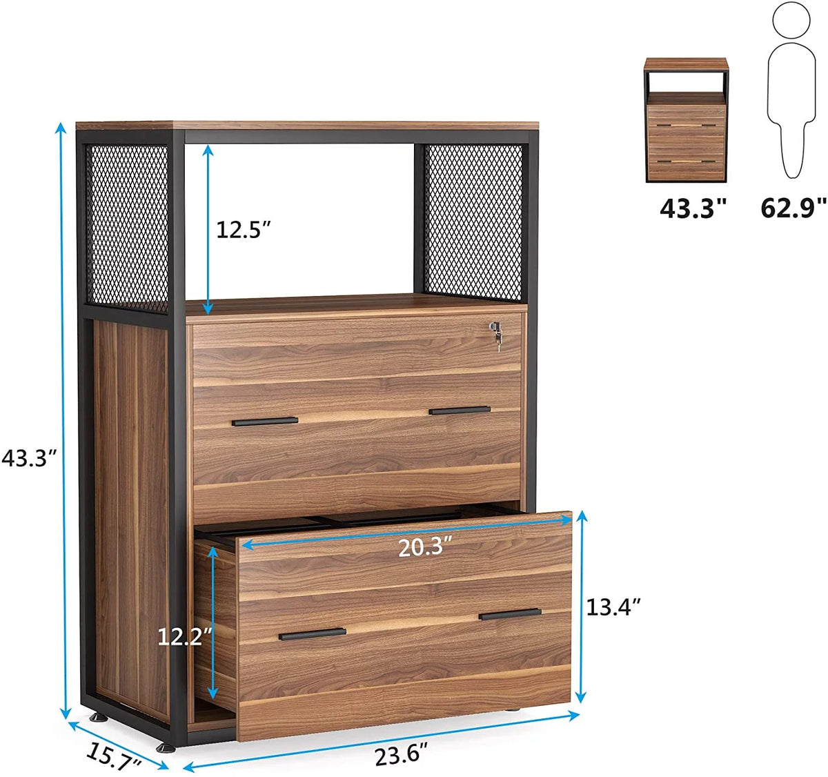 2-Drawer Lateral File Cabinet with Lock (Walnut) I890