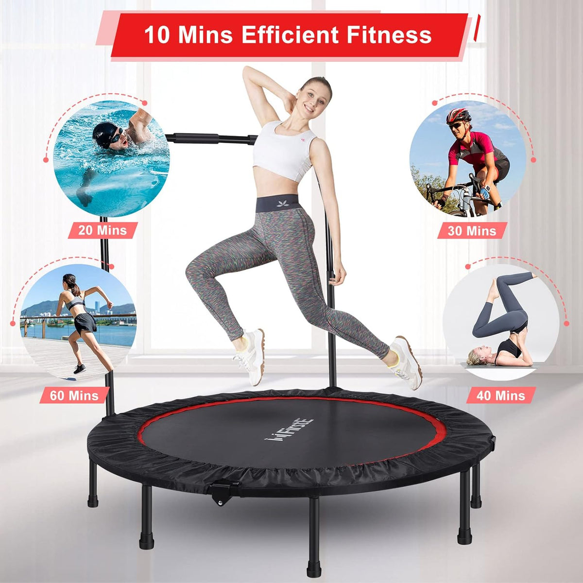 50" Foldable Fitness Trampoline with Adjustable Foam Handle H9359