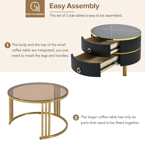 Golden Black Round Glass Coffee Table E696914