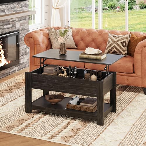 Rustic Brown Lift Top Coffee Table with Storage Shelf B658