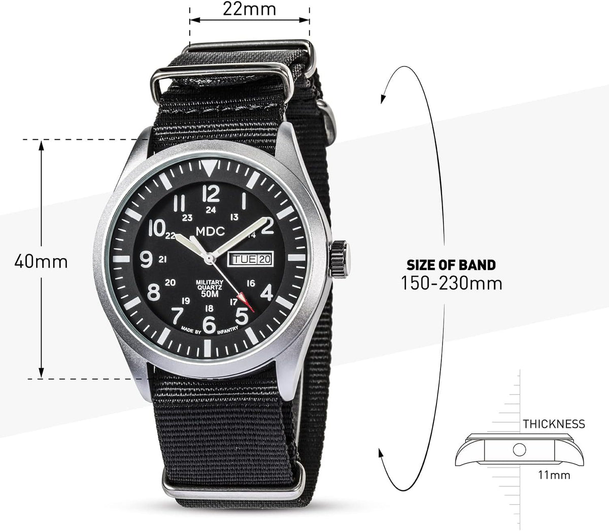 Black Analog Nylon Band Military Watch U15537