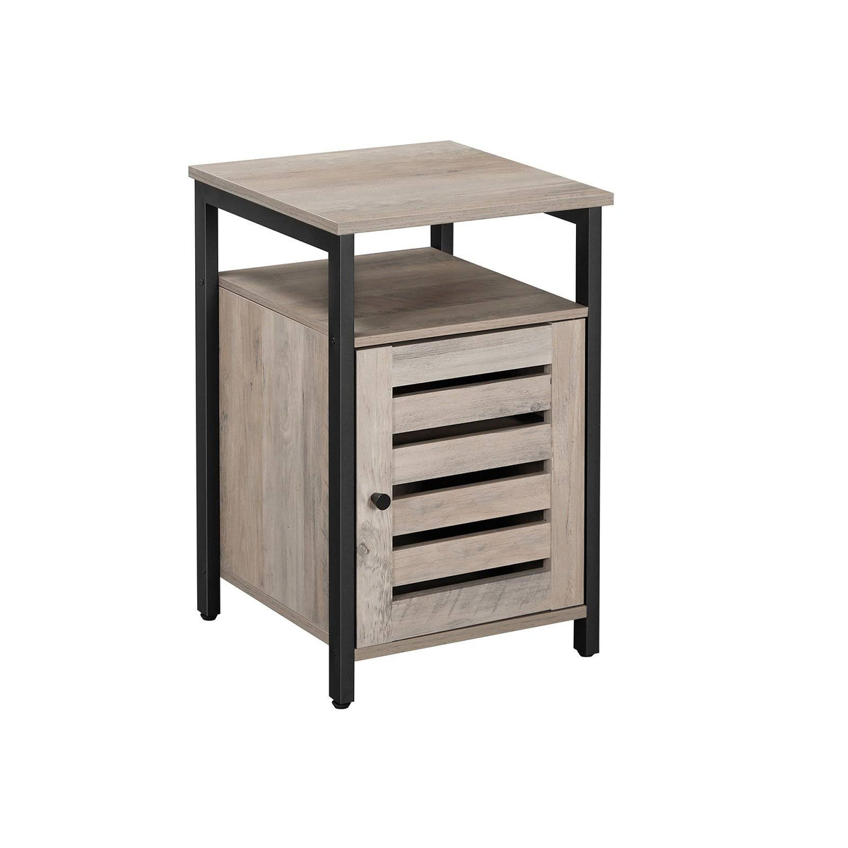 Greige Nightstand End Table with Cabinet and Shelf R4165