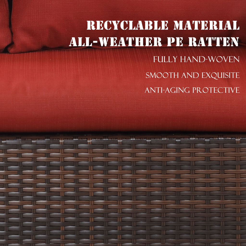 Red Rattan Wicker Patio Dining Table Set E65685