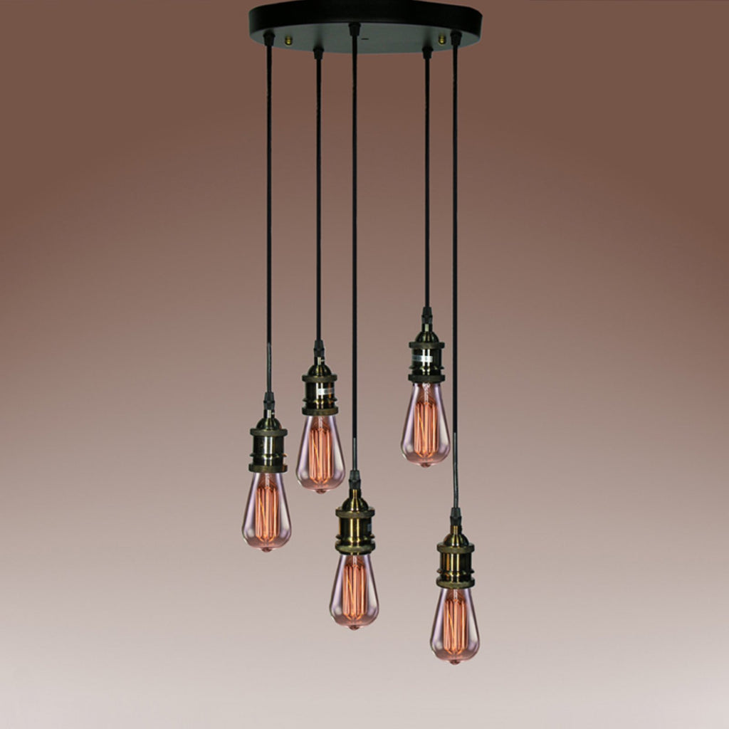 5-light Adjustable Cord Edison Lamp with Bulbs W7535