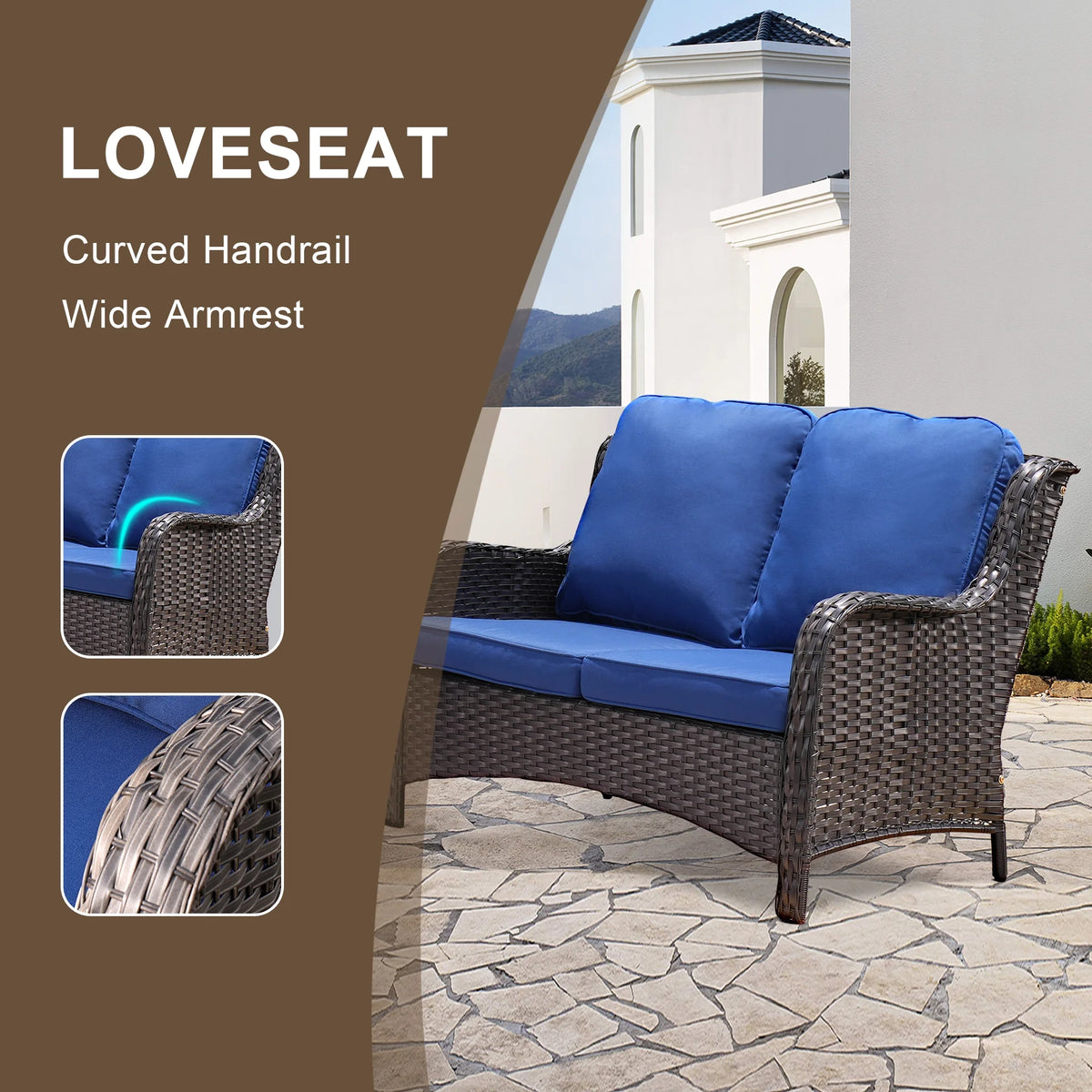 2 Pieces Outdoor Patio Wicker Sectional with Loveseat F742578