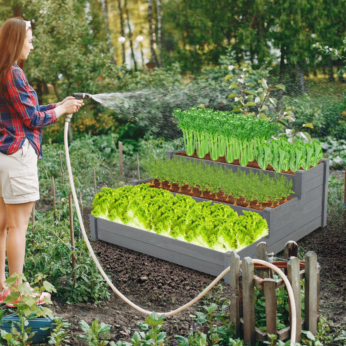 3-Tier Raised Fir Wood Garden Bed Planter T9503