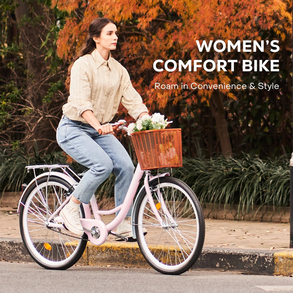 24 Inch City Cruiser Bicycle with Carbon Steel Frame Dual V Brakes Basket Y817