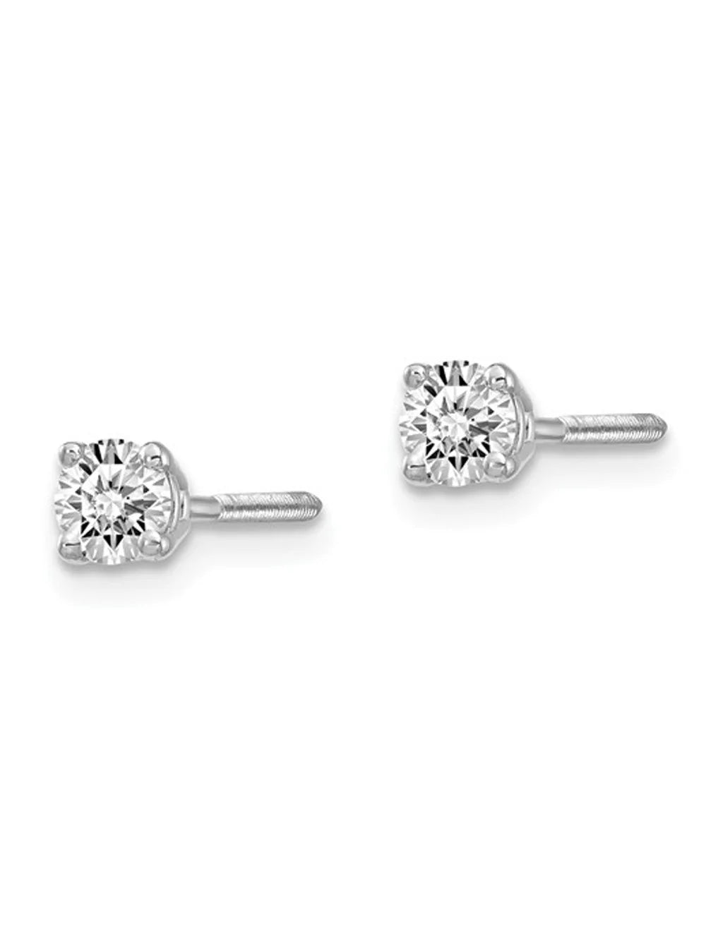 14K White Gold Diamond Solitaire Stud Earrings with Screwbacks P37324