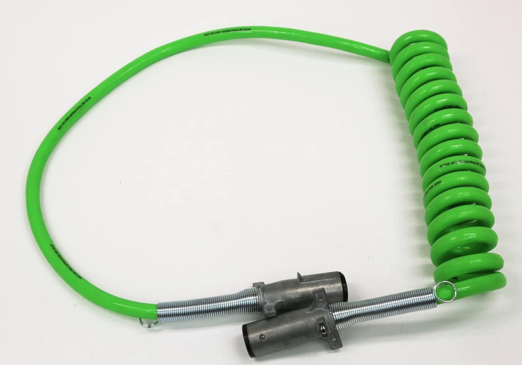 7-Way ABS Coiled Cable 15 Ft Green 48" x 12" Leads Trailer Electrical Power Cord Pack of 2 A99835