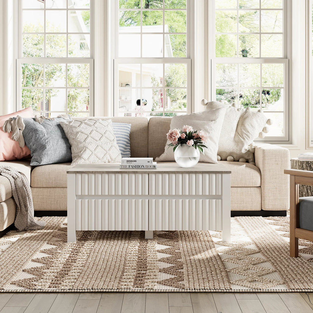 White Coffee Table with Hidden Storage and Sliding Drawers E531453