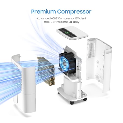 34 Pints Portable Dehumidifier with Drain Hose T4391