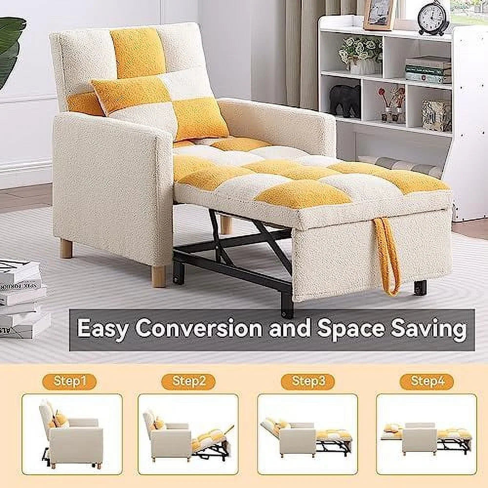 Black Convertible Sleeper Chair Bed with Pillow and Adjustable Backrest W1439