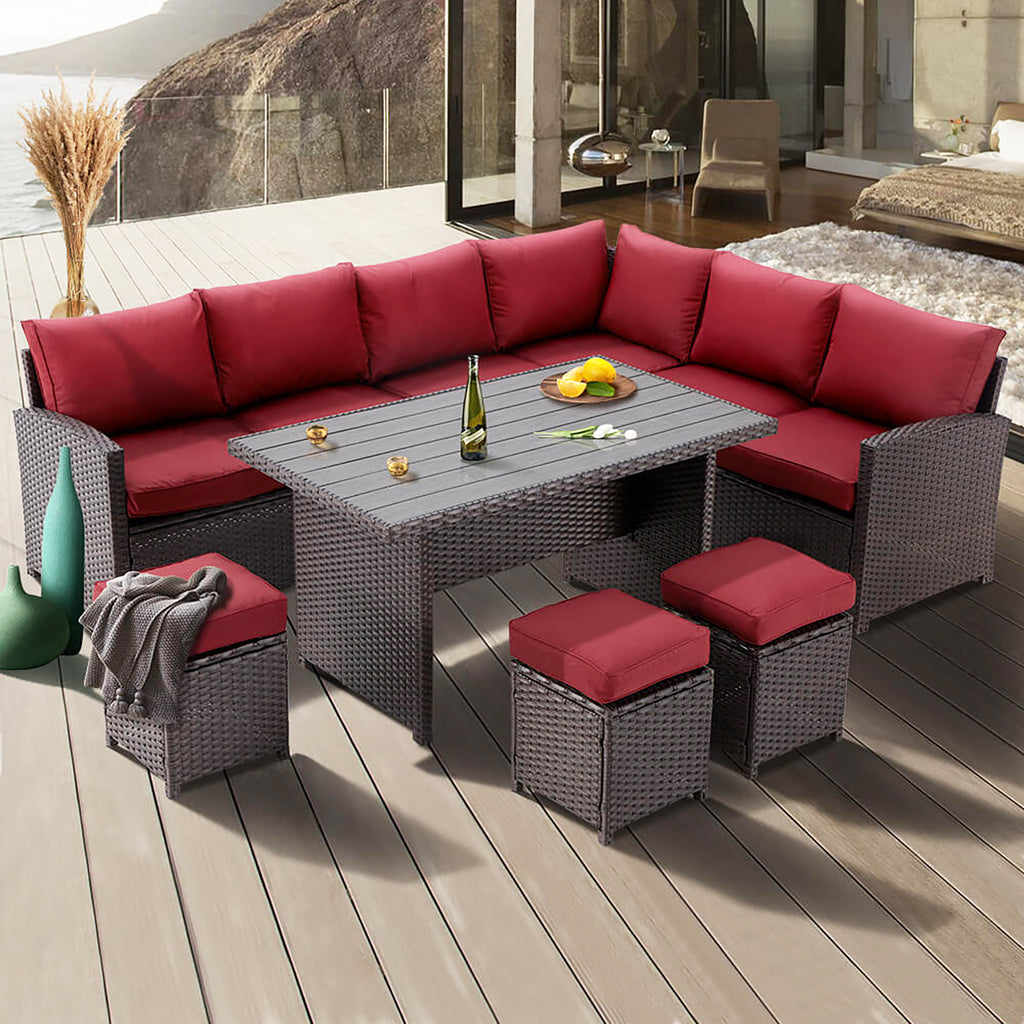 Red Rattan Wicker Patio Dining Table Set E65685