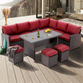 Red Rattan Wicker Patio Dining Table Set E65685