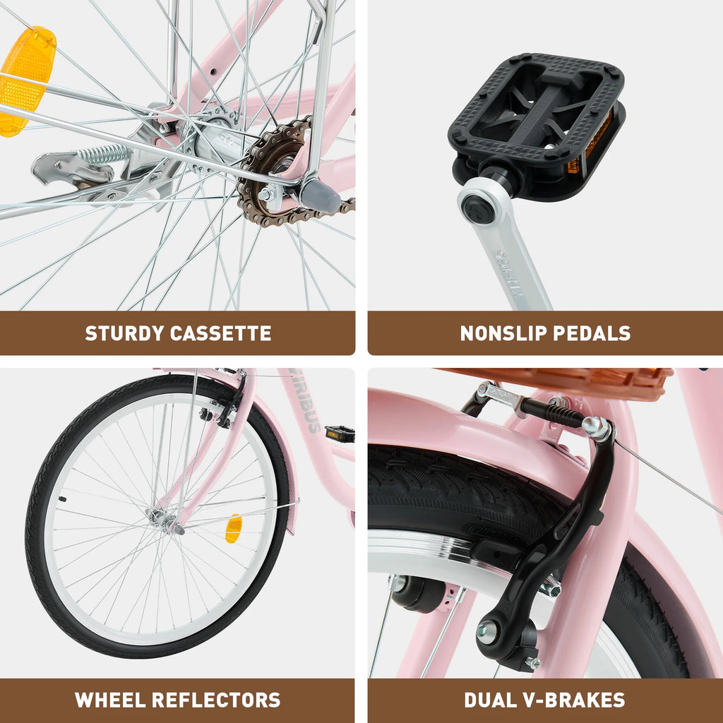 24 Inch City Cruiser Bicycle with Carbon Steel Frame Dual V Brakes Basket Y817