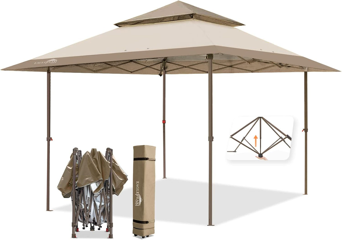 13' x 13' Straight Leg Pop Up Canopy Tent Instant Outdoor Canopy Folding Shelter with Auto Extending Eaves (Gray/Green) J209