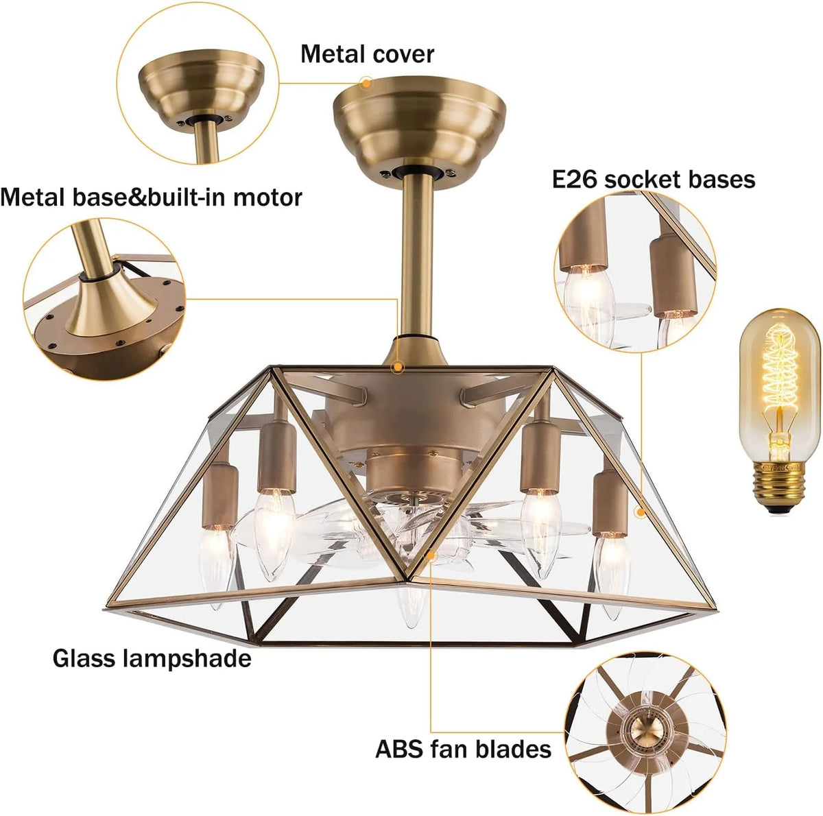 18.5'' Caged Ceiling Fan with Lights Remote Control E155600