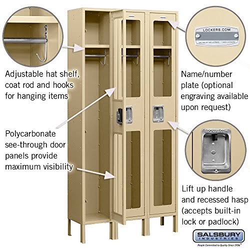 See-Through Metal Locker, Single Tier, 3 Wide, 6 Feet High, 18 Inches Deep, Tan J8535