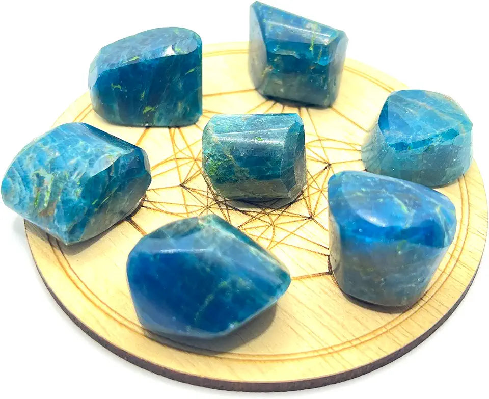 7 Pcs Natural Apatite Tumbled Gemstones Kit with Healing Crystal Chakra Wooden Grid S3852