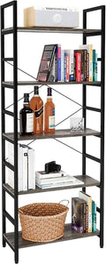 5 Tier Grey Wood Bookcase with Adjustable Shelves F510