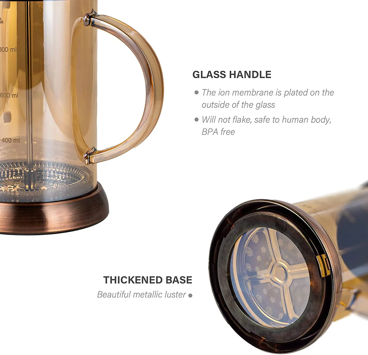 French Press Coffee & Milk Frother 34oz Heat Resistant Borosilicate Glass I7913