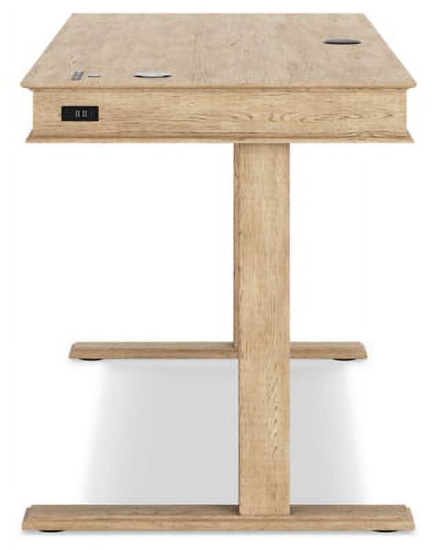 Light Brown Adjustable Height Desk with USB Ports & 2 Drawers P2303