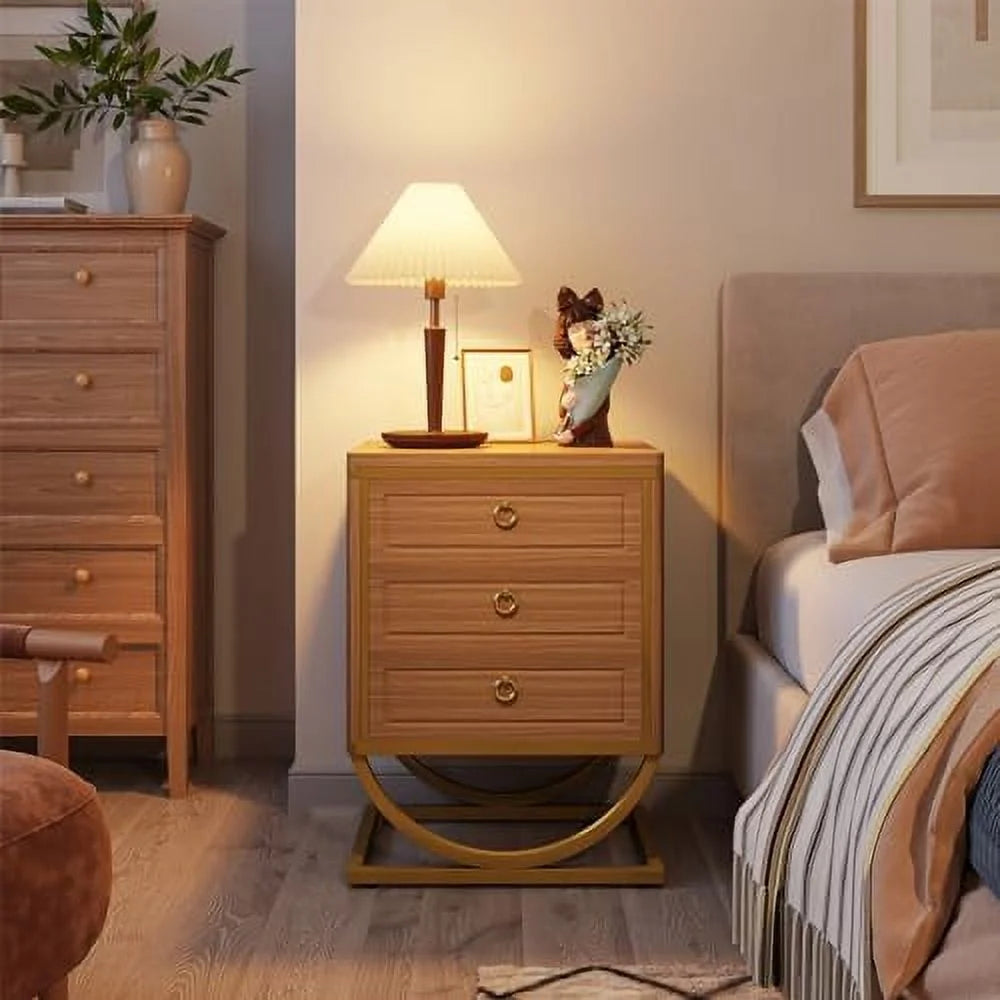 3 Drawer Walnut Wood Nightstand N696