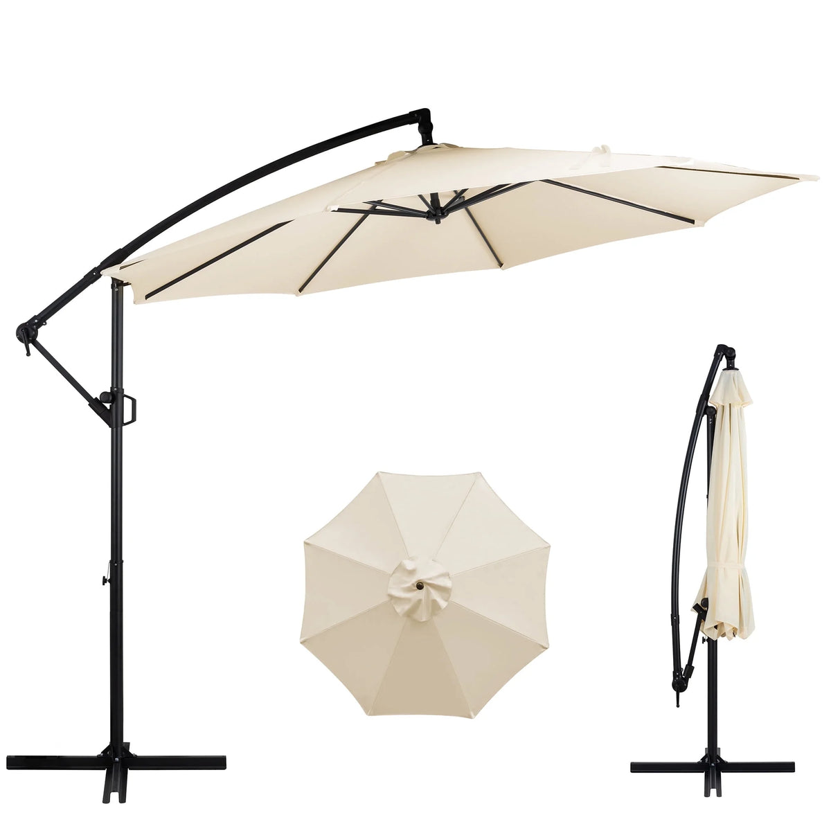 Dark Gray Offset Cantilever Umbrella with Cross Base J328086