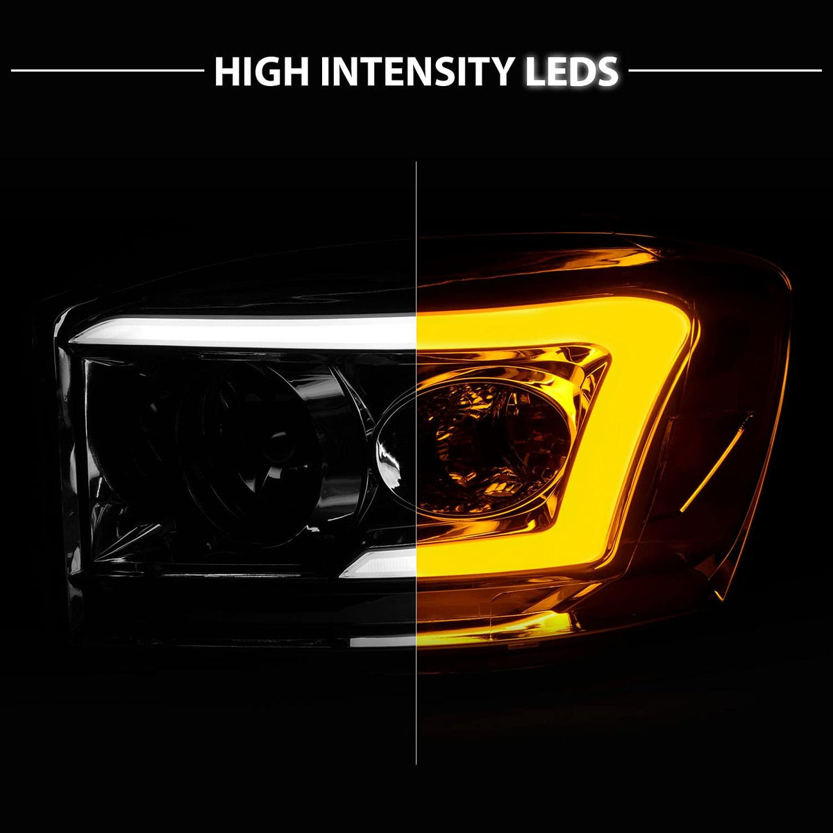 Chrome LED Tube Replacement Headlights for Ram Truck 1500 2500 3500 B698