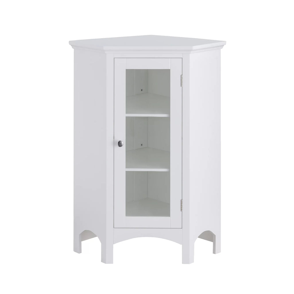 Wooden Corner Floor Cabinet with Glass Door White L851