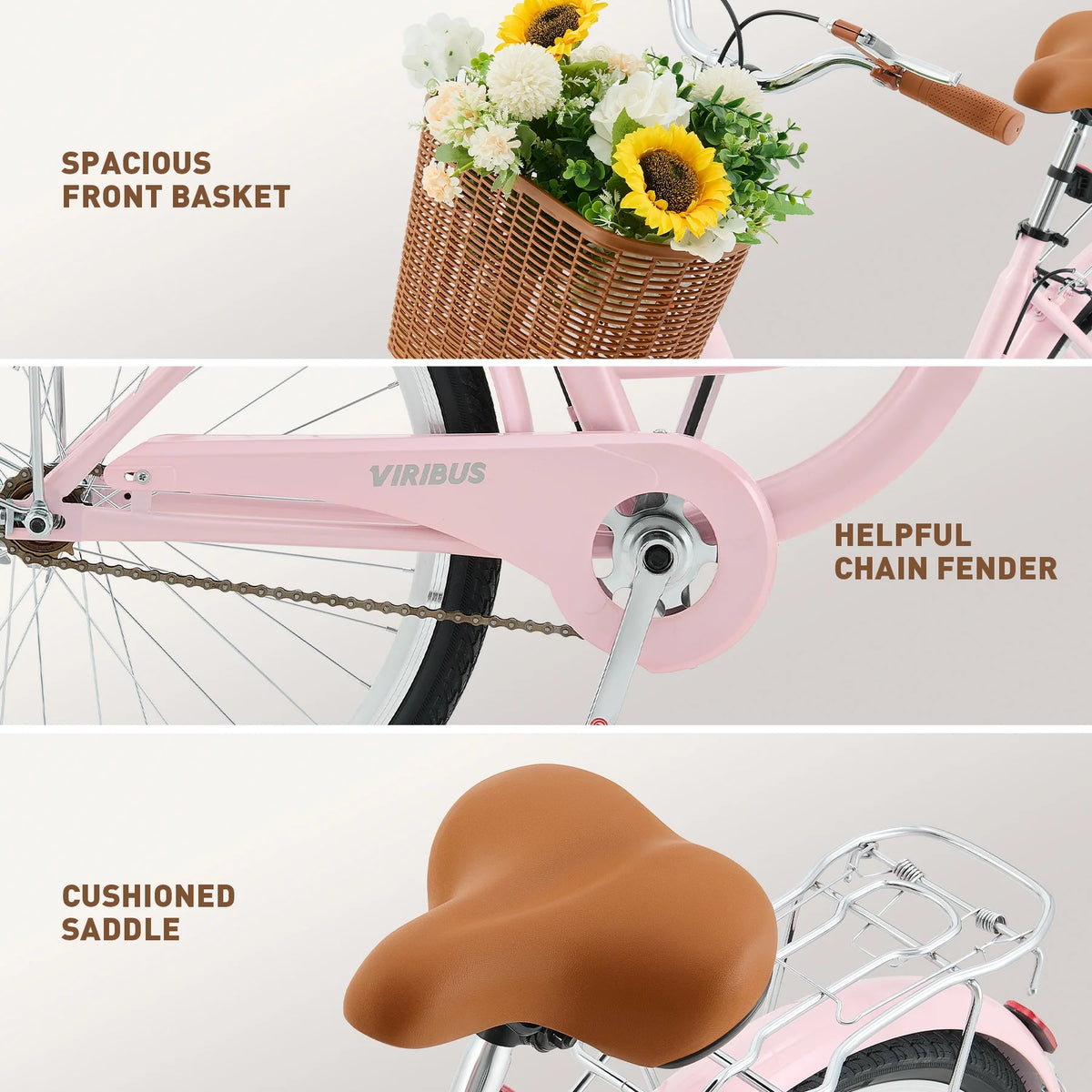 24 Inch City Cruiser Bicycle with Carbon Steel Frame Dual V Brakes Basket Y817