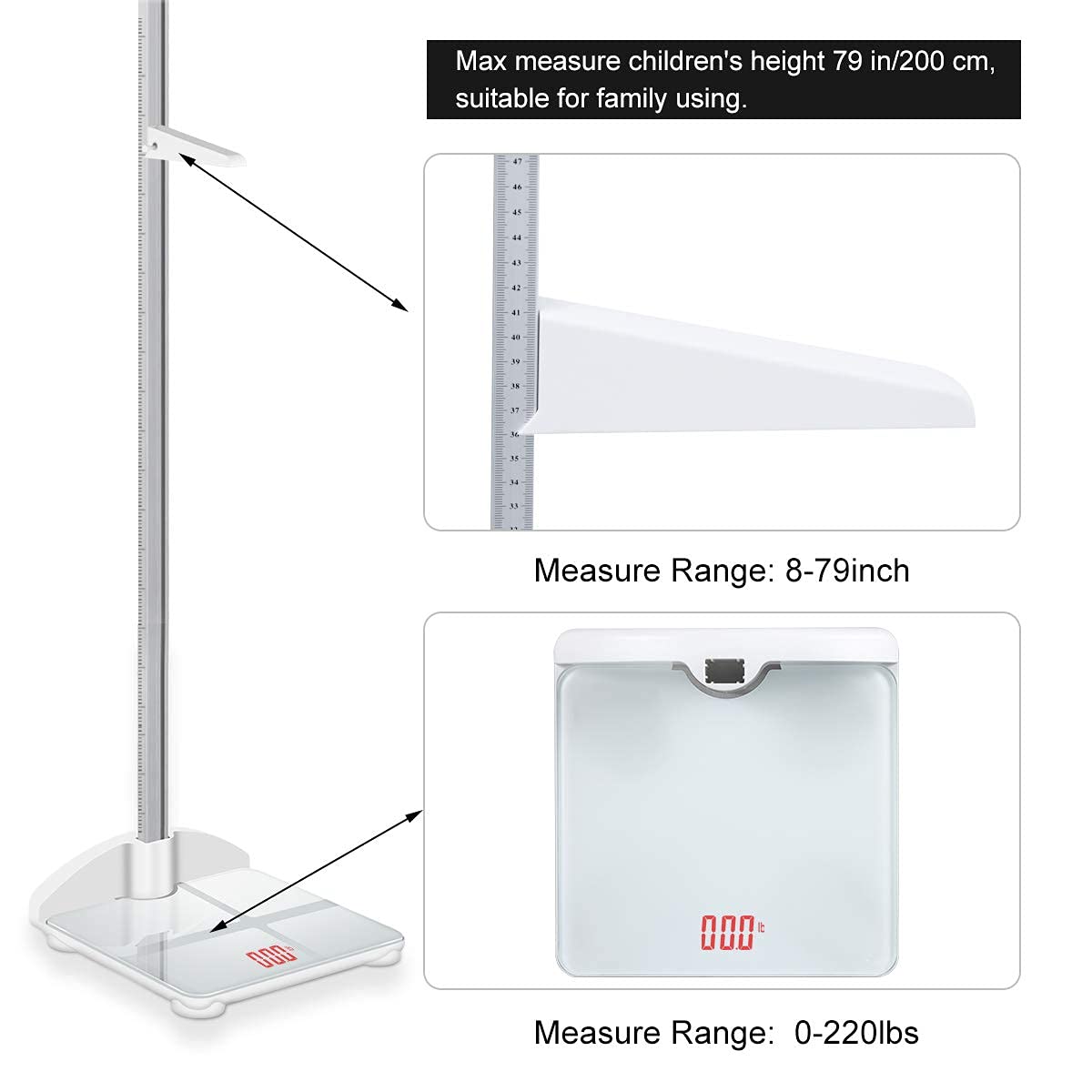 Digital Scale 2-in-1 200cm & 200lb Height Measurement Scale with Height Rod A375684