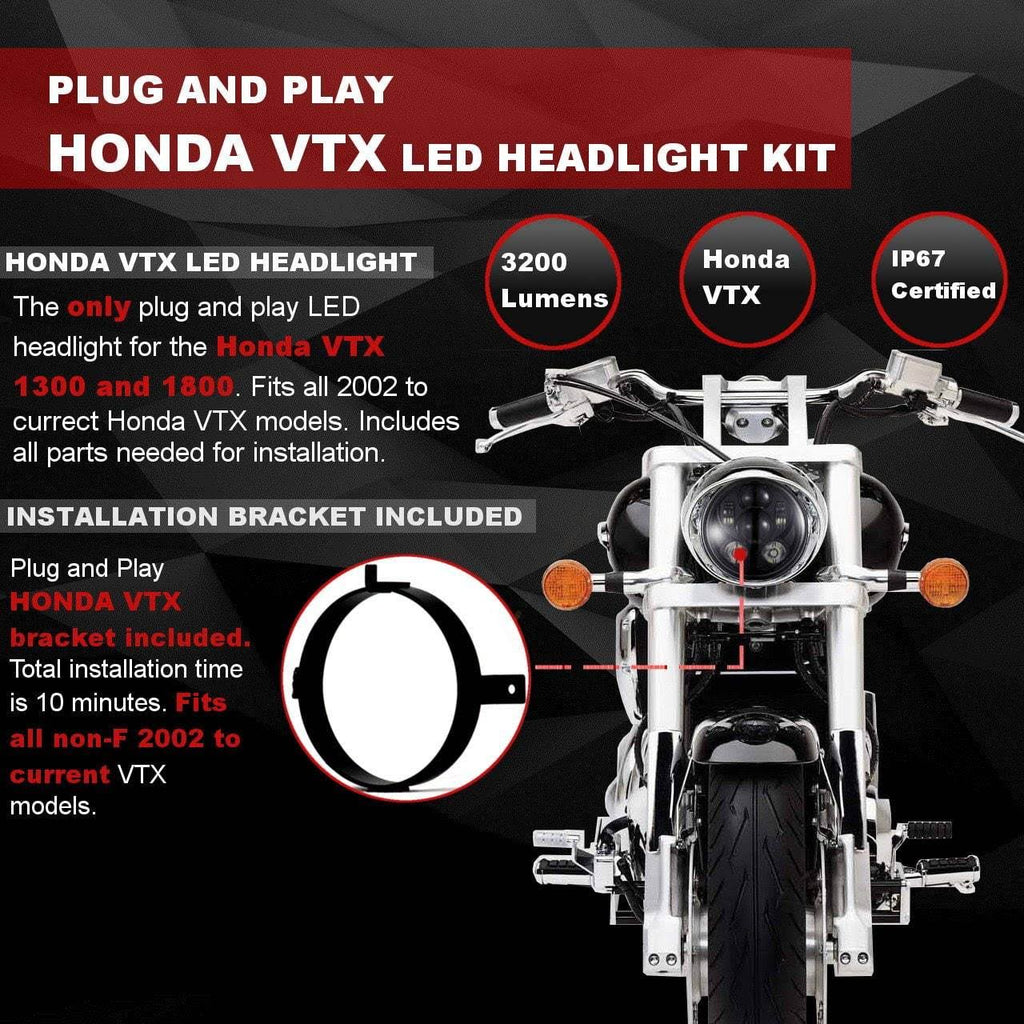 Blue LED Headlight for Honda VTX 1300 and 1800 with Bracket and Hardware H6735